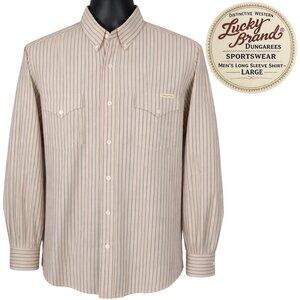 Lucky Brand Dungarees Western Striped Shirt Men L Button Down 100% Cotton